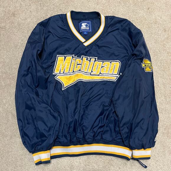 Vintage Michigan Wolverines Starter Pullover Windbreaker Jacket Navy Medium - Picture 1 of 6